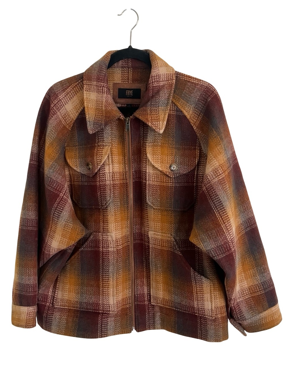 Frye Brown Tan Jordyn Plaid Coat Small